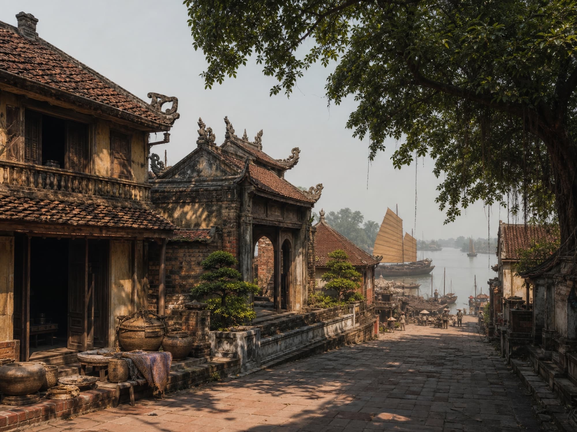 Minh họa biên tập về không gian thương cảng Phố Hiến